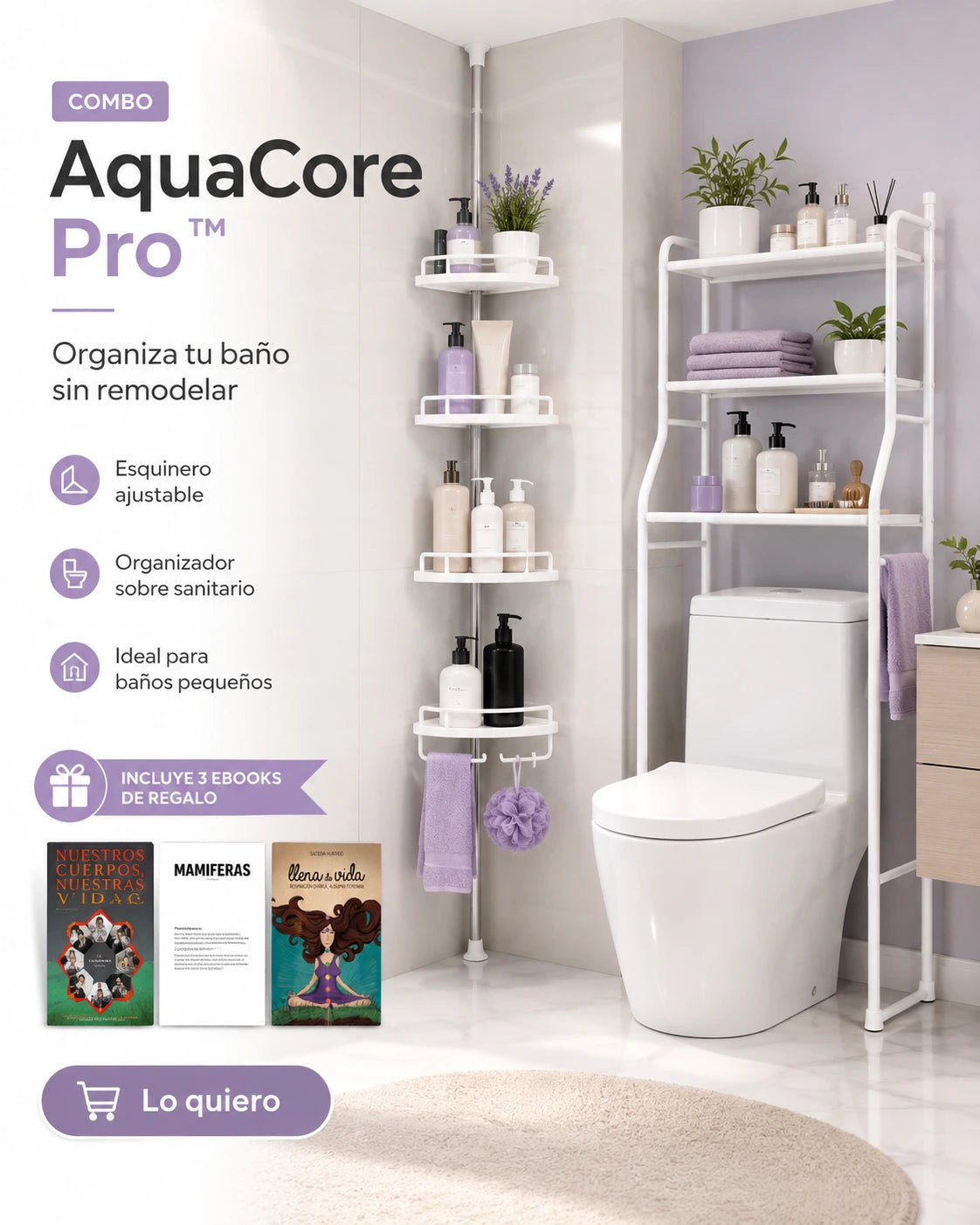 Combo organizador de baño y ducha AquaCore