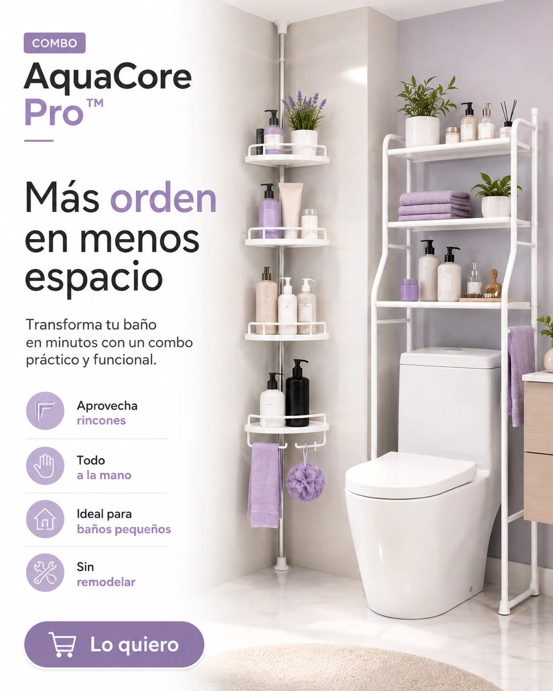 Combo organizador de baño y ducha AquaCore