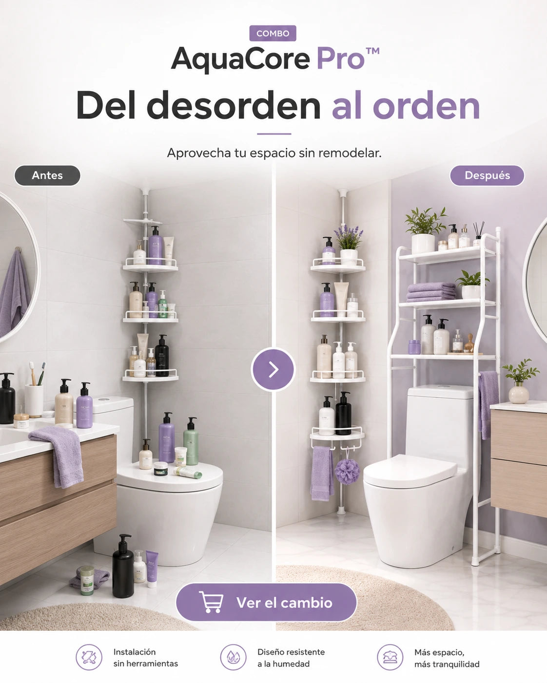 Combo organizador de baño y ducha AquaCore