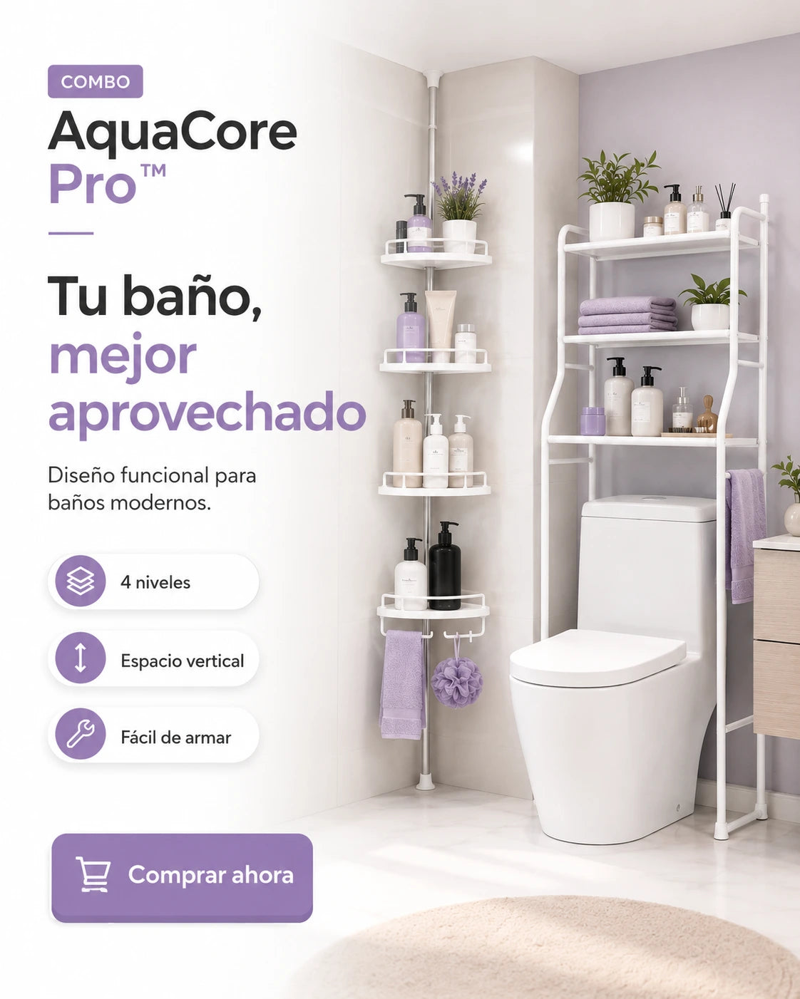 Combo organizador de baño y ducha AquaCore